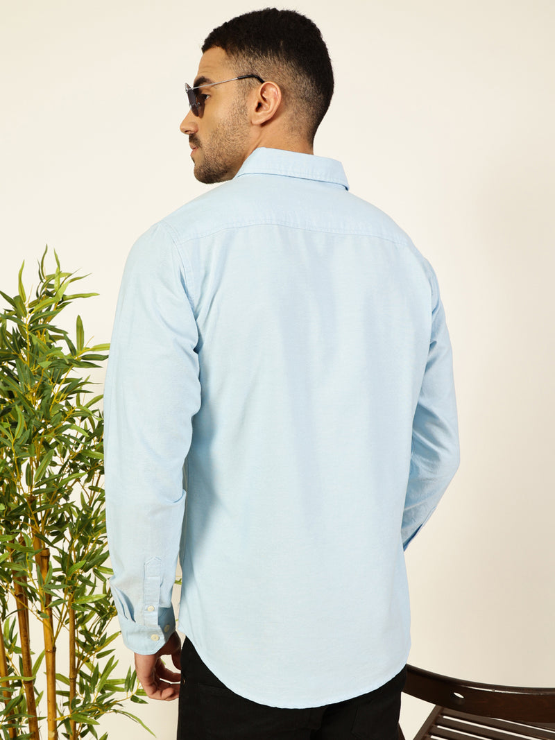 Thomas Scott Men Light Blue Slim Fit Long Sleeves Button-Down Collar 100% Cotton Casual Shirt