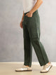 Thomas Scott Men Dark Green Cricket Club Straight Fit Mid-Rise Solid 100% Cotton Woven Cargo Trouser