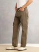 Thomas Scott Men Olive Cricket Club Straight Fit Mid-Rise Solid 100% Cotton Woven Cargo Trouser