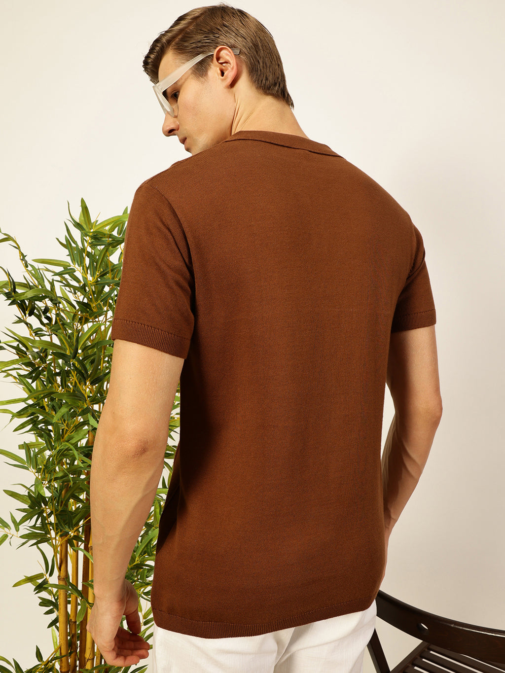 Thomas Scott Men Brown Regular Fit Short Sleeves Striped 100% Cotton Knitted Polo Collar T-shirt