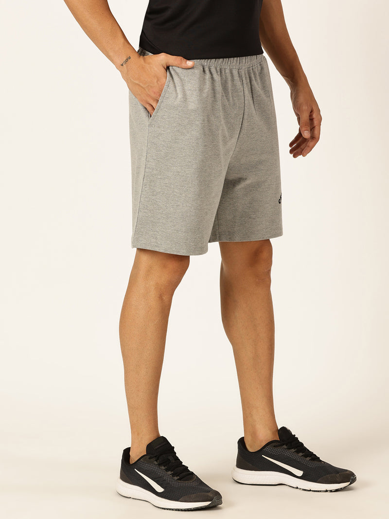 Thomas Scott Men Grey Melange Regular Fit Mid-Rise Solid 2 Pockets Knitted Shorts