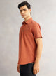 Thomas Scott Men Rust Premium Slim Fit Short Sleeves Spread Collar Solid 100% Cotton Casual Shirt