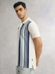 Thomas Scott Men Steel Blue Regular Fit Short Sleeves Striped Cotton Polyester Knitted Polo Collar Tshirt