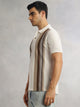 Thomas Scott Men Brown Regular Fit Short Sleeves Striped Cotton Polyester Knitted Polo Collar Tshirt