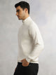 White Regular Fit Long Sleeves High Neck Solid Knitted Pullover Sweatshirt
