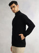 Thomas Scott Men Black Regular Fit Long Sleeves 100% Cotton Solid Front Open Knitted Sweatshirt
