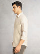 Thomas Scott Men Beige Cricket Club Collection Slim Fit Long Sleeves Spread Collar Pinstripes Cotton Linen Casual Shirt