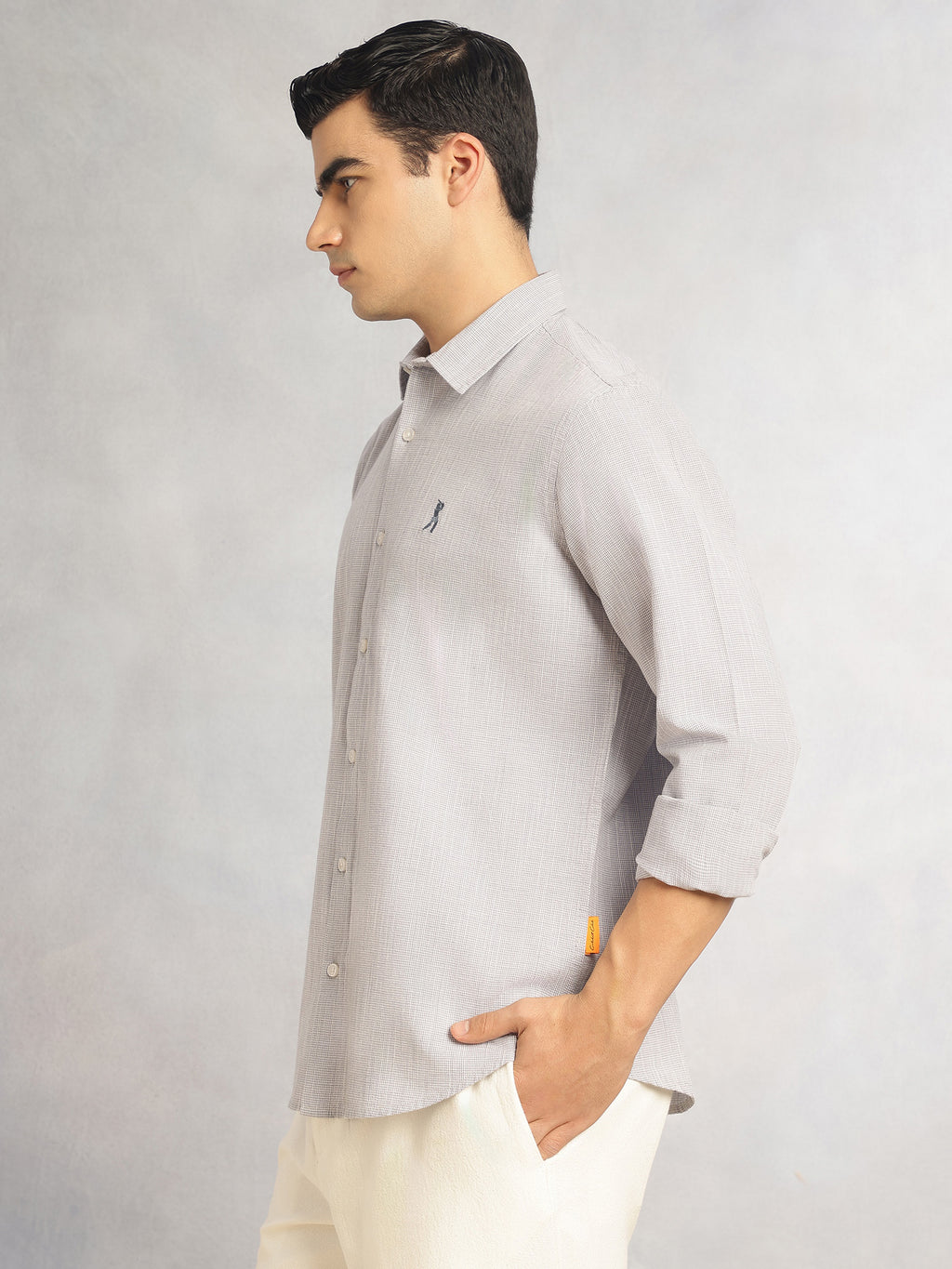 Thomas Scott Men Grey Cricket Club Collection Slim Fit Long Sleeves Spread Collar Pinstripes Cotton Linen Casual Shirt