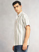 Thomas Scott Men Green Cricket Club Collection Oversized Short Sleeves Cuban Collar Vertical Striped 100% Cotton Oxford Casual Shirt