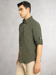 Thomas Scott Men Forest Green Slim Fit Long Sleeves Button-Down Collar Polyester Casual Shirt