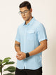 Thomas Scott Men Aqua Regular Fit Short Sleeves Spread Collar Floral Printed Casual Shirt