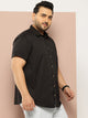 Thomas Scott Men Black Plus Size Regular Fit Short Sleeves Spread Collar 100% Cotton Casual Shirt