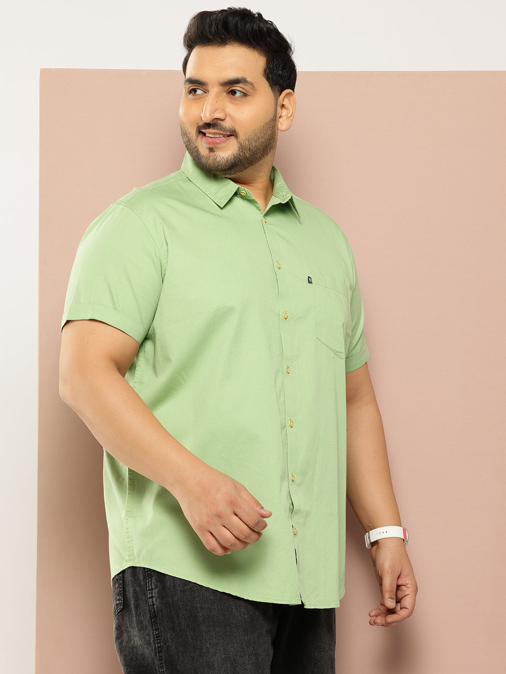 Thomas Scott Men Pista Plus Size Regular Fit Short Sleeves Spread Collar 100% Cotton Casual Shirt