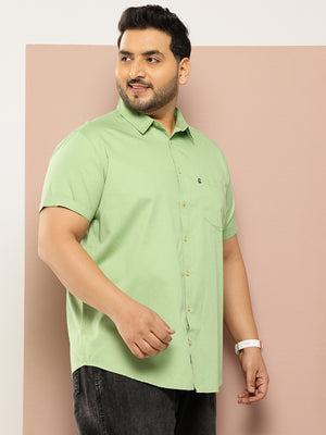 Thomas Scott Men Pista Plus Size Regular Fit Short Sleeves Spread Collar 100% Cotton Casual Shirt