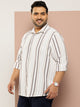 Cream Plus Size Regular Fit Long Sleeves Spread Collar Multi Stripes 100% Cotton Casual Shirt For Men