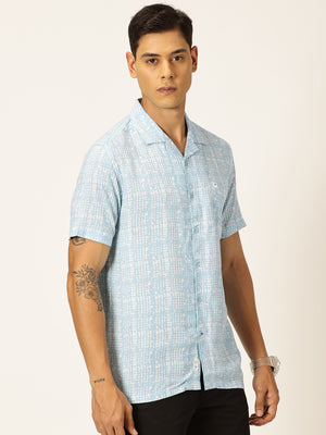 Thomas Scott Men Aqua Regular Fit Short Sleeves Cuban Collar Abstract Printed Casual Shirt