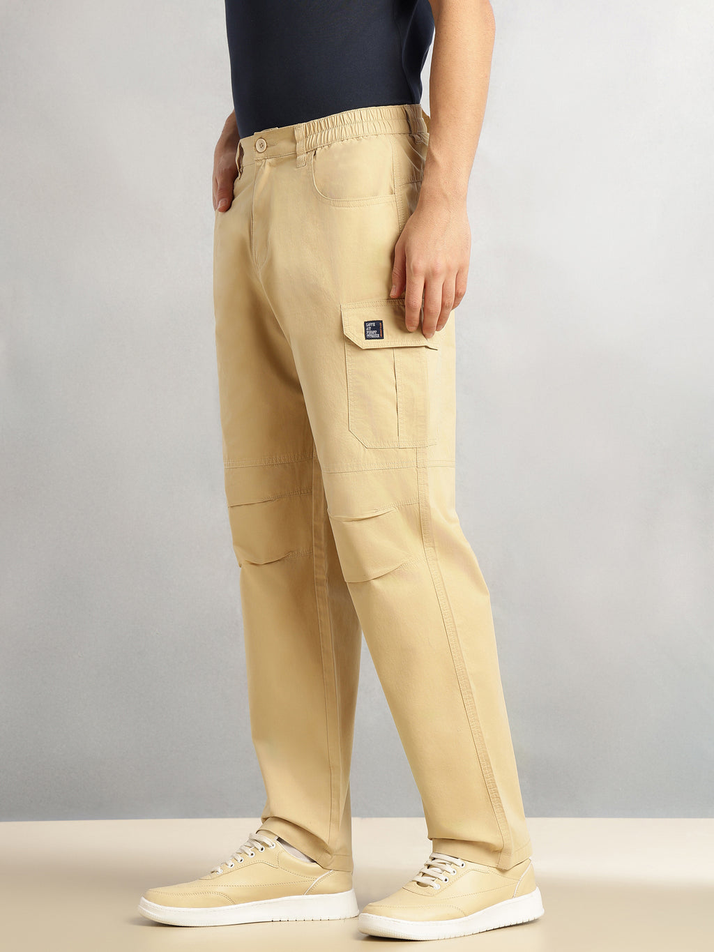 Thomas Scott Men Beige Cricket Club Collection Mid-Rise 100% Cotton Loose Fit Solid Woven Cargo Trouser