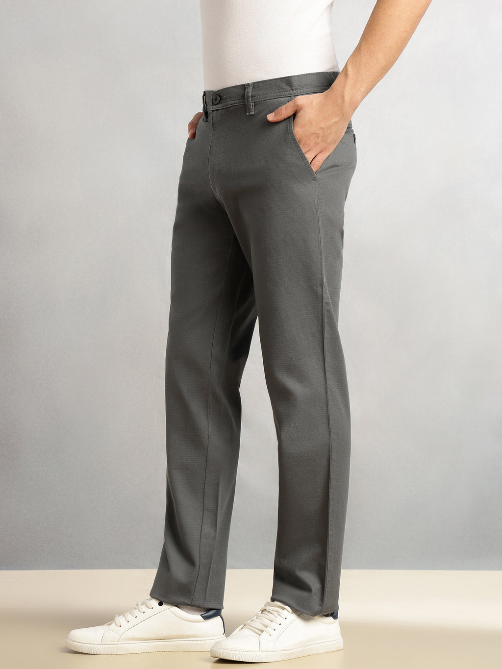 Thomas Scott Men Grey Cricket Club Collection Regular Fit Mid-Rise Solid Woven Trouser