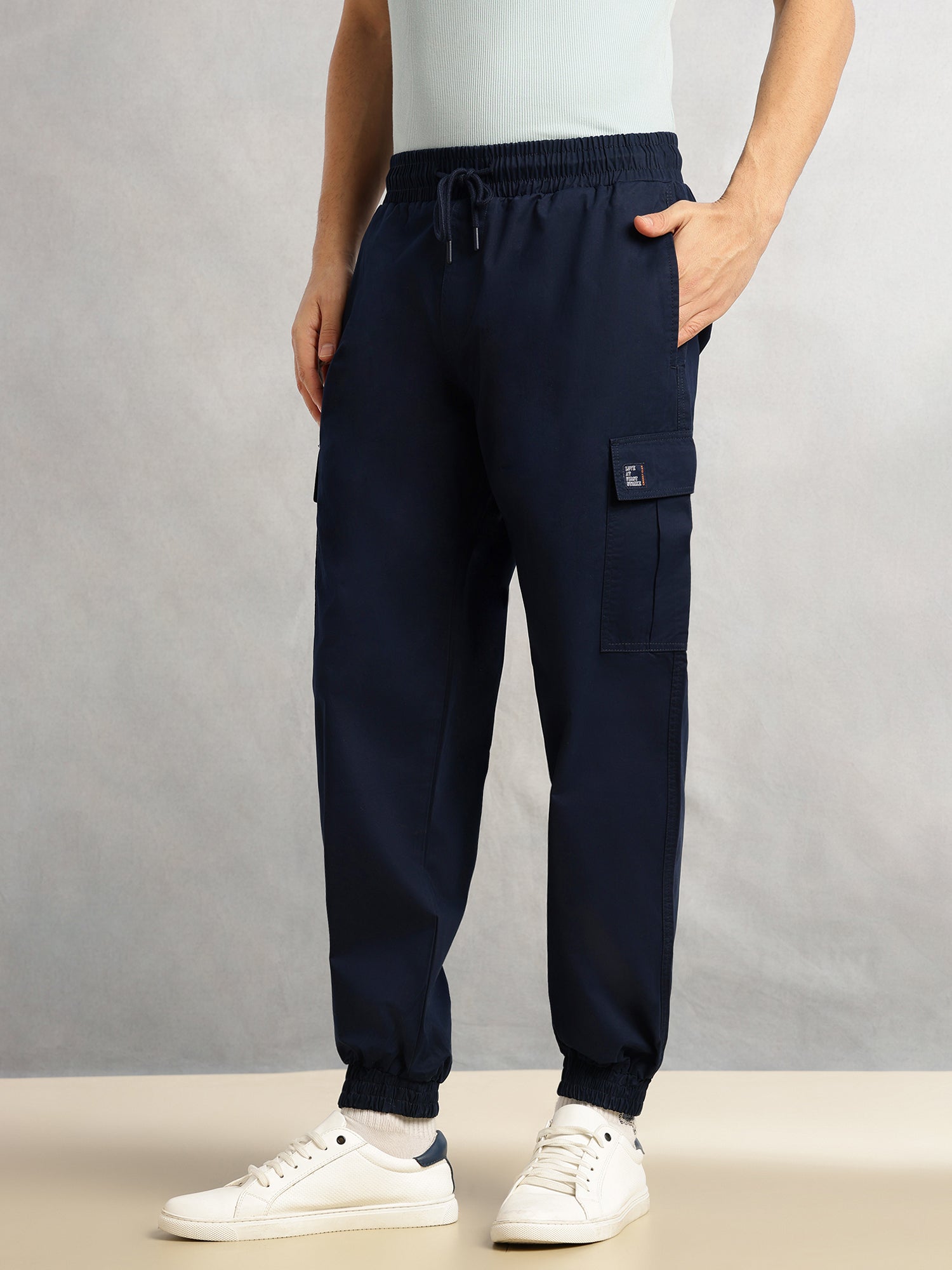 Thomas Scott Men Navy Cricket Club Collection Cargo Fit Mid Rise Solid 100% Cotton Woven Joggers
