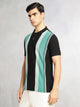 Thomas Scott Men Black Regular Fit Short Sleeves Striped Cotton Polyester Knitted Polo Collar Tshirt
