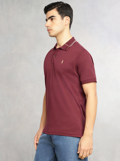 Thomas Scott Men Maroon Cricket Club Collection Regular Fit Short Sleeve 100% Cotton Knitted Polo Collar T-Shirt