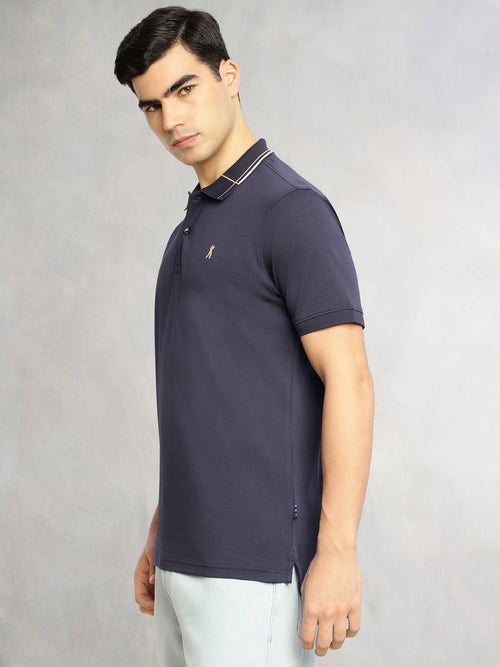 Thomas Scott Men Navy Cricket Club Collection Regular Fit Short Sleeve 100% Cotton Knitted Polo Collar T-Shirt