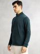 Thomas Scott Men Green Regular Fit Long Sleeves Mock Collar Solid 100% Polyester Half-Zip Knitted Sweatshirt