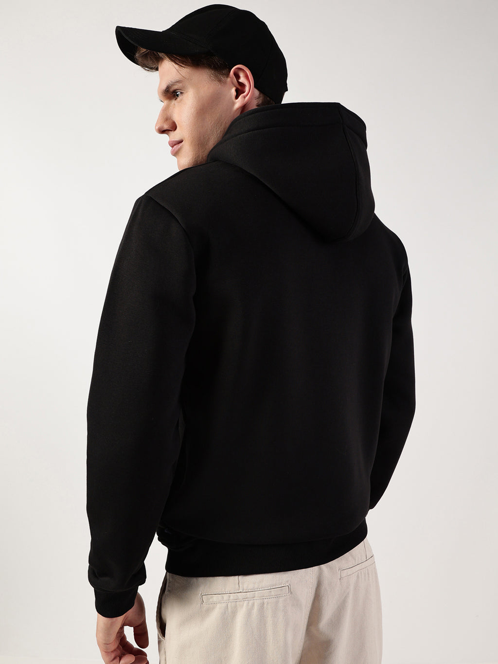 Thomas Scott Men Black Regular Fit Long Sleeves Solid Open Front Hooded Jacket