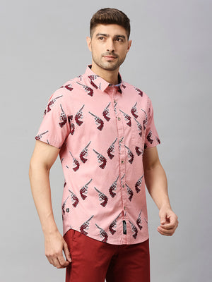 Thomas Scott Men Pink Cricket Club Collection Slim Fit Conversational Print Shirt