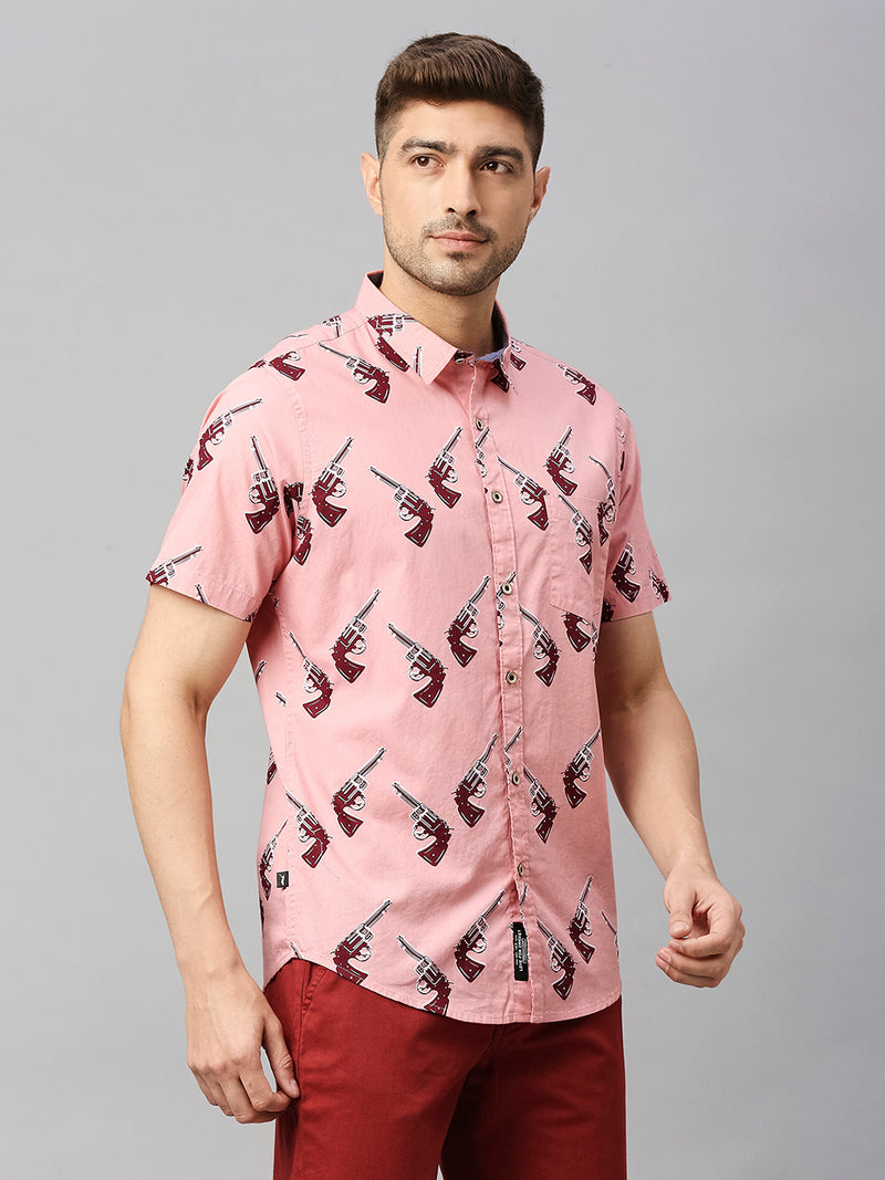 Thomas Scott Men Pink Cricket Club Collection Slim Fit Conversational Print Shirt