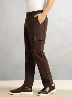 Thomas Scott Men Brown Cricket Club Collection Straight Fit Mid-Rise 100% Cotton Woven Cargo Trouser