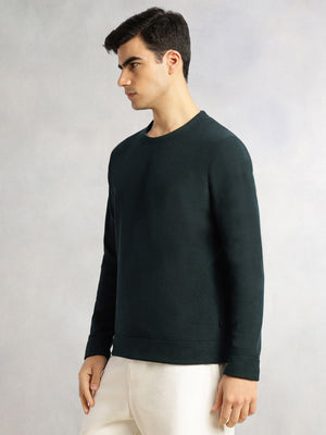Thomas Scott Men Bottle Green Regular Fit Long Sleeves Round Neck Solid Polyester Pullover Sweatshirt