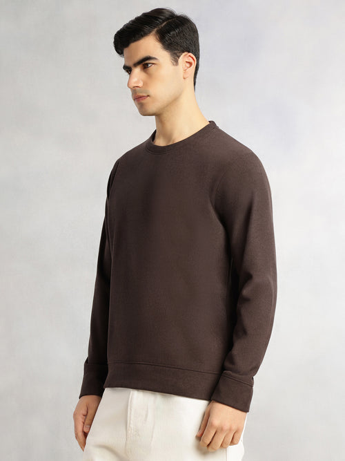 Thomas Scott Men Brown Regular Fit Long Sleeves Round Neck Solid Polyester Pullover Sweatshirt