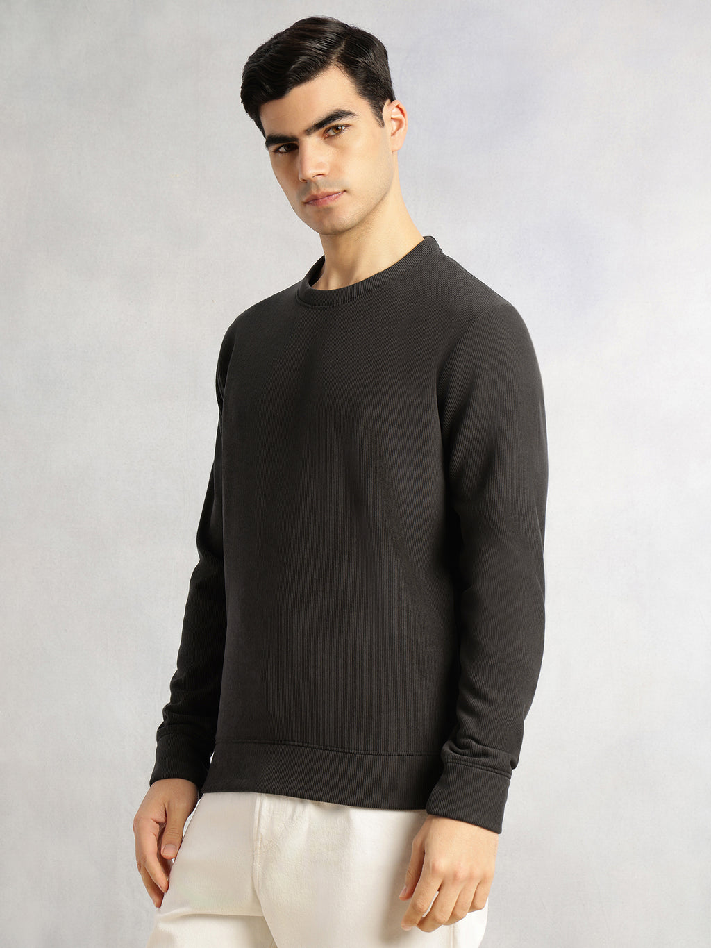 Thomas Scott Men Grey Regular Fit Long Sleeves Round Neck Solid Polyester Pullover Sweatshirt
