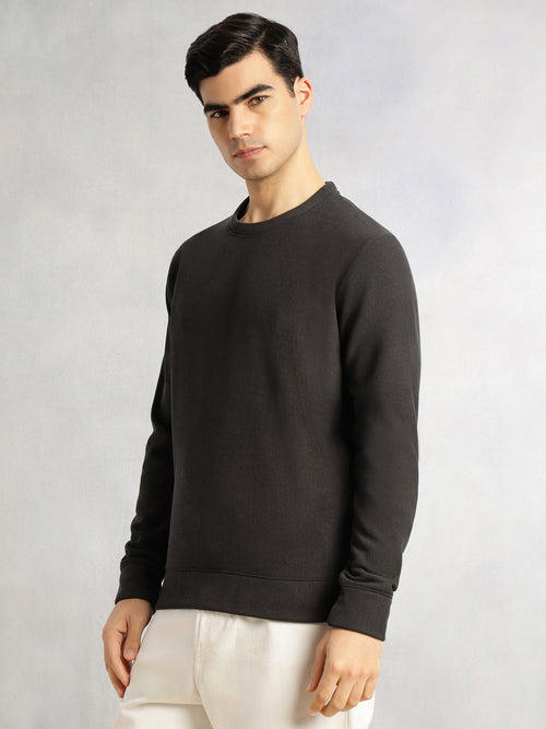 Thomas Scott Men Grey Regular Fit Long Sleeves Round Neck Solid Polyester Pullover Sweatshirt