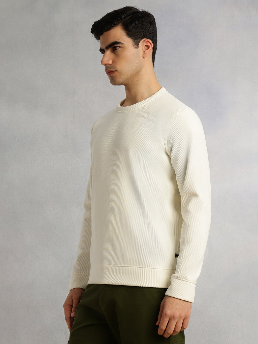 Thomas Scott Men White Regular Fit Long Sleeves Round Neck Solid Polyester Pullover Sweatshirt
