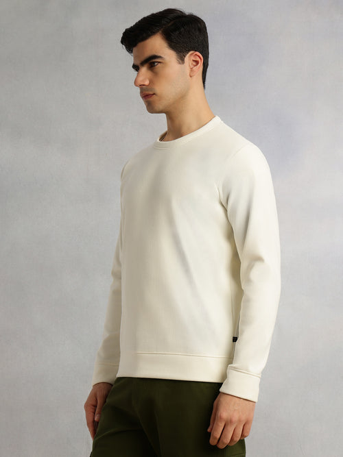 Thomas Scott Men White Regular Fit Long Sleeves Round Neck Solid Polyester Pullover Sweatshirt