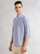 Thomas Scott Men Blue Cricket Club Collection Slim Fit Long Sleeves Button Down Collar Vertical Stripes Oxford Casual Shirt