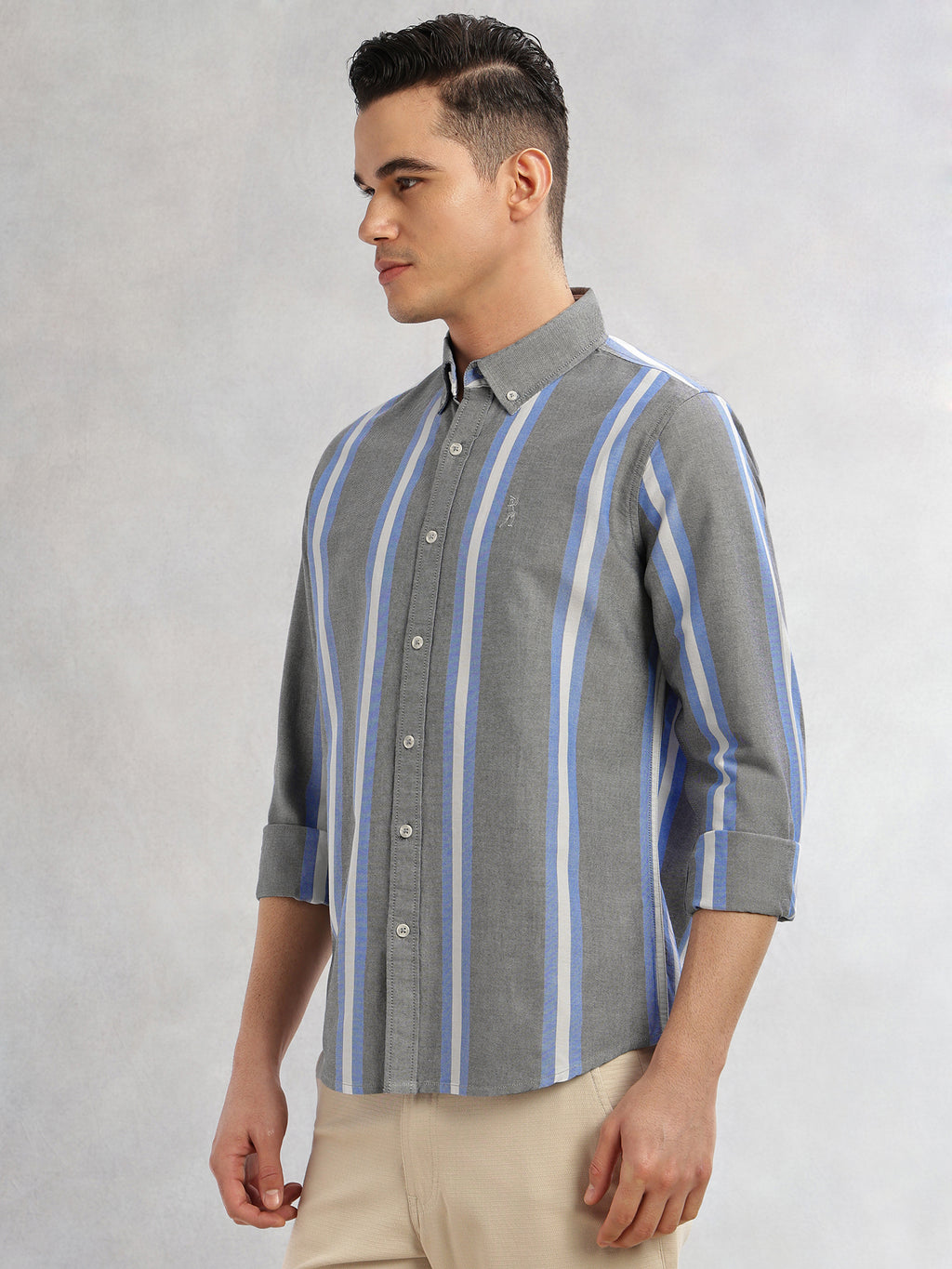 Thomas Scott Men Black Cricket Club Collection Slim Fit Long Sleeves Vertical Stripes Button Down Collar Oxford Casual | Shirt