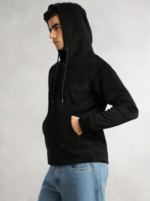 Thomas Scott Men Black Regular Fit Long Sleeves Kangaroo Pocket Polyester Hoodie Sweatshirt