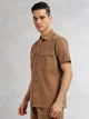 Thomas Scott Men Brown Cricket Club Collection Oversized Fit Short Sleeves Textured Cotton Casual Shirt