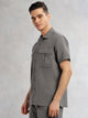 Thomas Scott Men Grey Cricket Club Collection Oversized Fit Short Sleeves Textured Cotton Casual Shirt