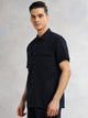 Thomas Scott Men Navy Cricket Club Collection Oversized Fit Short Sleeves Textured Cotton Casual Shirt