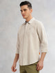 Thomas Scott Men Beige Cricket Club Collection Slim Fit Long Sleeves Spread Collar Pinstripe Cotton Linen Casual Shirt
