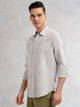 Thomas Scott Men Grey Cricket Club Collection Slim Fit Long Sleeves Spread Collar Pinstripe Cotton Linen Casual Shirt