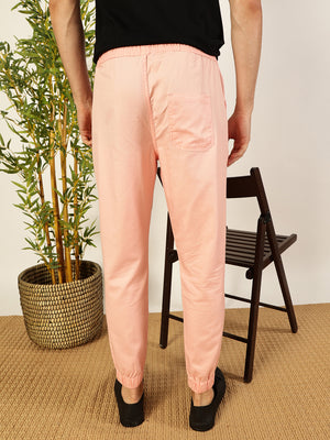 Thomas Scott Men Peach Regular Fit Mid-Rise 3 Pockets Solid Cotton Woven Joggers