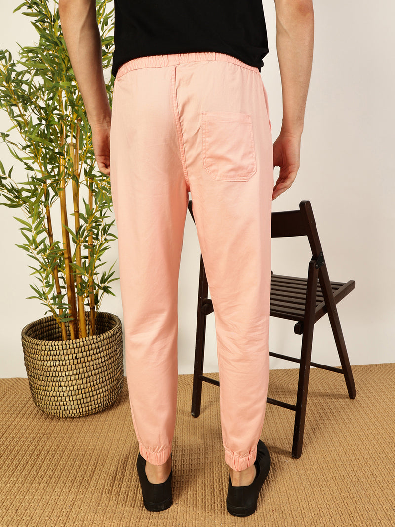 Thomas Scott Men Peach Regular Fit Mid-Rise 3 Pockets Solid Cotton Woven Joggers