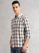 Thomas Scott Men Beige Slim Fit Long Sleeves Spread Collar Tartan Check 100% Cotton Casual Shirt