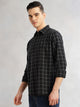 Thomas Scott Men Black Slim Fit Long Sleeves Spread Collar Windowpane Check 100% Cotton Twill Casual Shirt