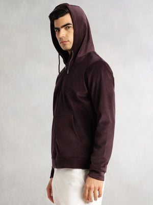 Thomas Scott Men Burgundy Regular Fit Long Sleeves Kangaroo Pocket Polyester Hoodie Sweatshirt